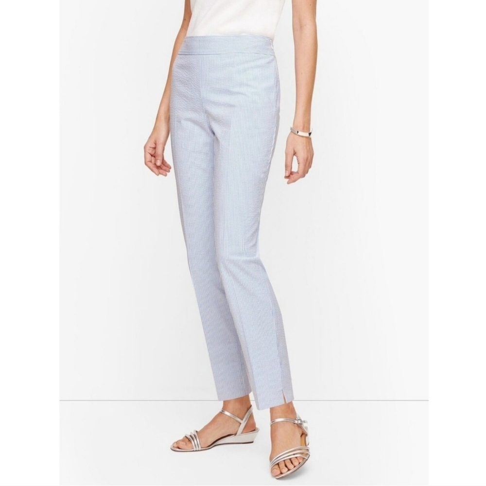 TALBOTS CHATHAM Nautical Blue Micro Vertical Striped Summer‎ Ankle Pant 10